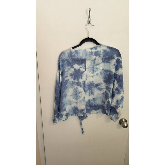 Sonoma Crop Top Half Sleeve Blue White Tie Dye NWT Beach Vacation Tie Resort OS - Picture 2 of 8